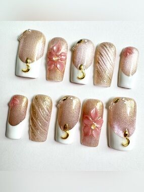 Shimmery Pink Floral Press-On Nails